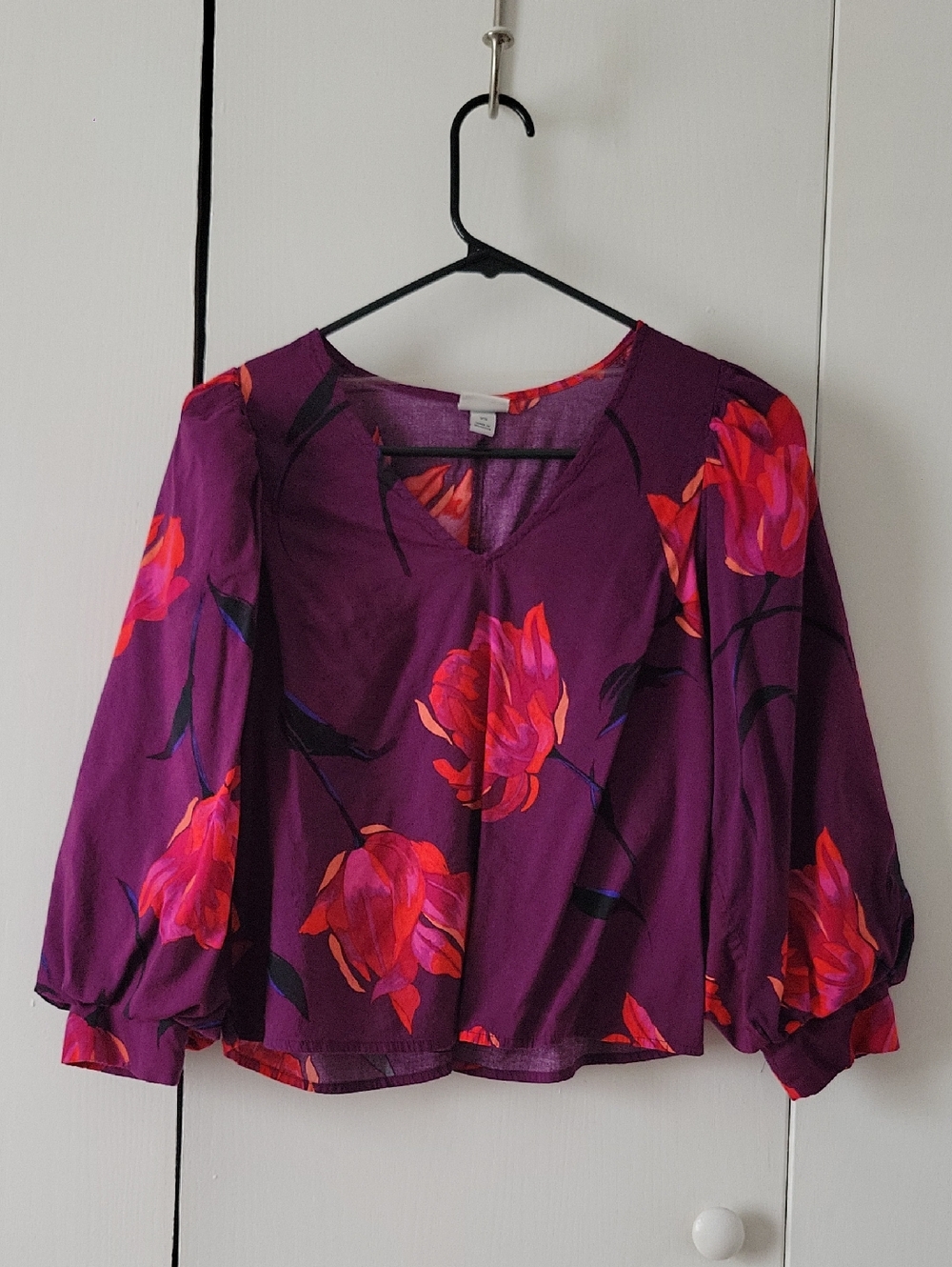 a new day Purple Floral V-Neck Balloon Sleeve Blouse